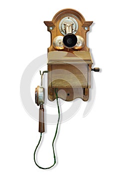 Wall mounted telephone with magneto call.