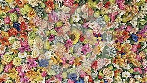 Wall of multicolored flowers photo