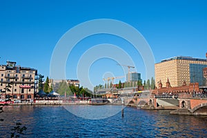 The wall museum and the Oberbaum bridge in city of Berlin in Germany