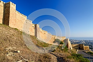Wall of Naryn-Kala fortress and view of Derbent city.