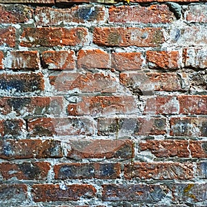 Wall of old dirty red brick for the background