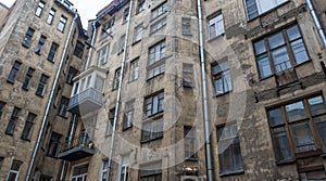 Wall of an old house in the city center on the Petrograd side