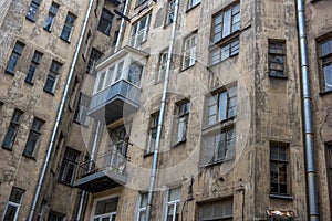 Wall of an old house in the city center on the Petrograd side