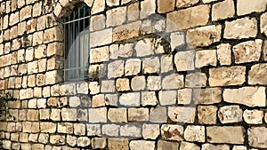 Wall of old house at the town Rosh Pina-a settlement in northern Israel, in Upper Galilee district.