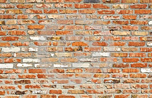 Wall of old red brick for use as background texture