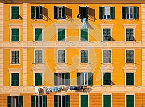 Wall of Old residential house, mediterranean town Camogli, Italy