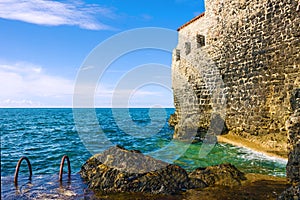 Wall of old town of Budva, Montenegro, Adriatic sea