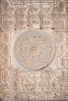 Wall ornament detail of sultan hassan mosque cairo egypt. Handcrafted wall decoration. Arabic style. Muslim architecture.