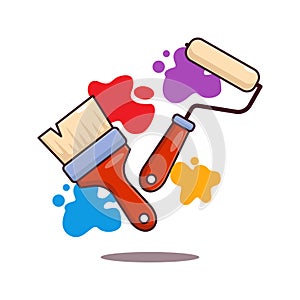 Wall paint brush cartoon vector illustration.