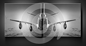Wall painting Airplane Cloud travel sky aviation air speed plane background black white