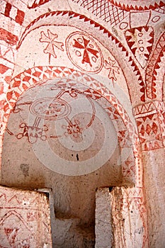 Wall painting art in Goreme caves