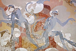 Wall painting of blue monkeys from Akrotiri Minoan Settlement, Greece photo