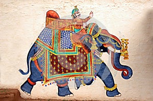 Wall painting of Elephant at City Palace, Udaipur photo