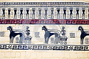 Wall-painting with Greek warriors on chariots with