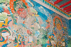 Wall painting at Shouling Temple. a famous Lamasery in Luhuo, Sichuan, China.
