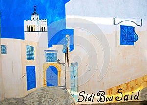 Wall painting of sidi bou said, tunisia photo