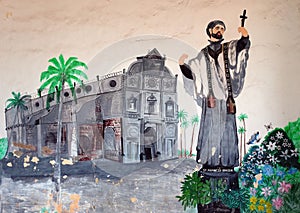 Wall painting, St Francis Xavier mural Archbishop`s Palace Old Goa, India