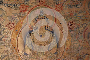 Wall Paintings And Buddha Statues At Tibetan Great Temple photo