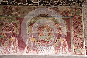 Wall paintings on the Pyramids of Teotihuacan, Mexico.