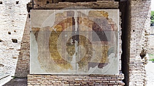 Wall paintings of a room in the House of Diana in the Roman empire archaeological excavations in Ostia Antica, Rome Italy