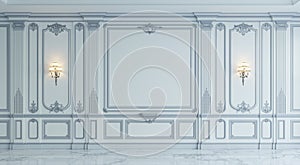 Wall panels in classical style with silvering. 3d rendering