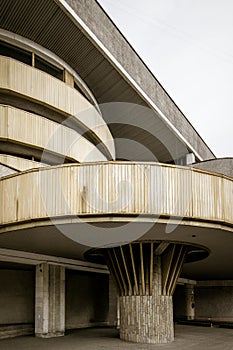 Wall with panels fragment of building in Saint-Petersburg, Russia, Soviet modernism brutalism photo