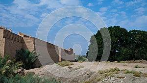 Wall of partially restored Babylon ruins, Hillah, Iraq photo