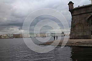 Wall of Peter and Paul Fortress near Neva river in Saint Petersburg