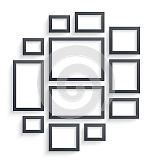 Wall picture frame templates isolated on white background. Blank photo frames with shadow and borders and shadow vector