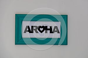 Aroha Word Art Teal Frame Decorative