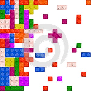 Wall from Plastic building blocks isolated on white background Vector