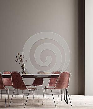 Wall, poster mock up in dining room, minimalist interior