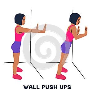 Wall push ups. Sport exersice. Silhouettes of woman doing exercise. Workout, training