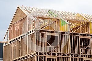 wall and rafters of a plywood house new frame