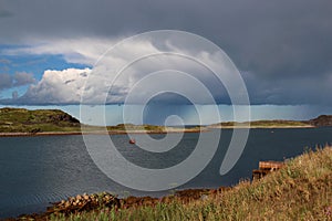 Rain over Barents sea, stormy clouds