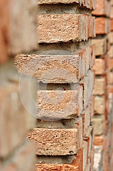 Wall with red bricks, detail