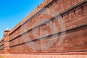 A wall of red fort or Lal Qila in Delhi, India