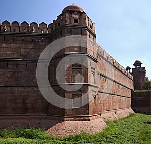 Wall of Red Fort or Lal Qila of UNESCO World Heritage Site at the ancient city of Delhi in New Delhi, India