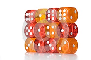 Wall of red and orange dice
