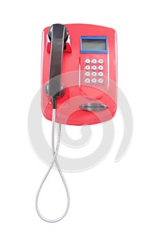 wall red push-button retro telephone