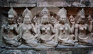Wall relief at Angkor Thom, Cambodia