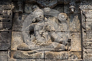 Wall relief closeup, Borobudur temple, Java, Indonesia