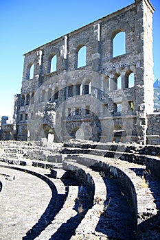 Wall of Roman Amphitheatre in Aosta, Italy