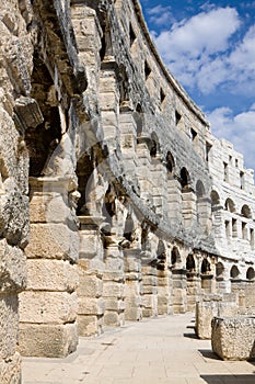 The wall of Roman amphitheatre in Pula