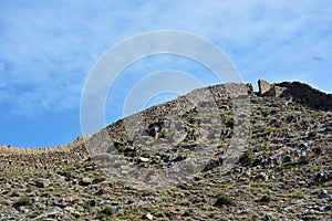 The wall of ruined Kordasht Fortress near Jolfa , Iran
