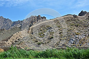 The wall of ruined Kordasht Fortress near Jolfa , Iran