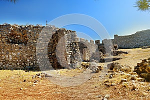 Wall`s of medieval Chlemoutsi castle in Greece