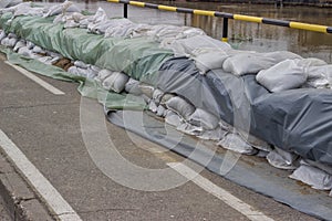 Wall of sandbags for flood defense 2