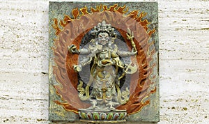 Wall sculpture of Shiva. Front view. Buddhist monastery of el Garraf Sakya Tashi Ling, Spain