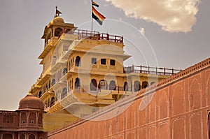 Wall section of City Palace, which includes the Chandra Mahal and Mubarak Mahal palaces and other buildings, is a palace complex